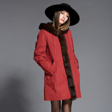 2015新款獭兔内胆尼克服女大衣中长款皮毛一体修身皮草外套貂毛领