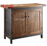 欧式复古实木餐边柜美式铁艺酒水柜碗柜做旧备餐柜茶水柜储物柜子