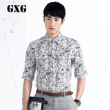 GXG[包邮]男装 夏季 男士时尚修身白底紫花斯文中袖衬衫#42123416