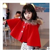 女童斗篷披肩披风 秋冬款女孩子上衣5-6-7-8岁小女孩红色呢子外套