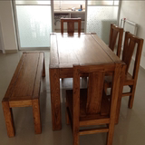 全实木餐桌椅组合老榆木家具现代简约原木韩式书桌茶桌长方咖啡桌