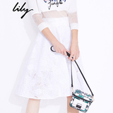 Lily2016夏新款女装商务OL绣花镂空A型中长款半身裙116220C6506
