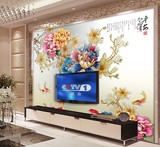 3D电视背景墙布 现代中式卧室客厅墙纸壁纸 无缝真丝布 大型壁画
