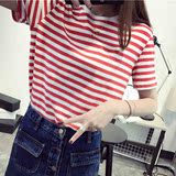 韩国条纹t恤女学生短袖2016新款潮女装春装衣服上衣夏季夏天体恤