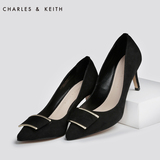CHARLES&KEITH高跟鞋 女 CK1-60390221 绒面尖头贴片单鞋