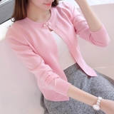 2016春夏新款韩版女装针织衫珍珠一粒扣纯色开衫女小披肩外套