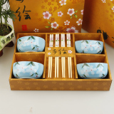新款结婚礼品商务寿宴礼物釉下彩礼品盒陶瓷餐具碗筷套装定制LOGO