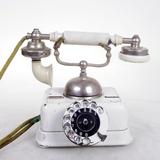 老式 旋转拨盘 拨号电话机 古董 老物件 白色金属机身 拨盘工作