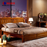 精达中式现代家具实木床双人床1.8米1.5米床架结婚大床橡木柚木色