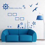 墙贴装饰贴画相框贴儿童房卧室背景卡通玻璃贴纸瓷砖壁纸蓝色海洋