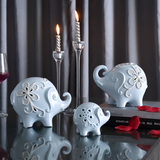 电视柜招财大象摆件客厅桌面酒柜欧式创意风水陶瓷大象摆件三连象