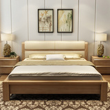 北欧现代简约实木床真皮床软靠双人床1.8/2/2.2/2.3米大床加长宽