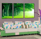 绿意森林沙发背景墙现代装饰画 大树画三联画无框画 客厅三连挂画