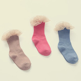 现货韩国正品代购春秋夏儿童女童蕾丝糖果色短袜子纯棉花边堆堆袜