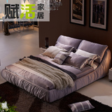 现代简约布艺软床 可拆洗 小户型北欧布床 1.8双人床储物高箱床