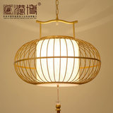 中式铁艺鸟笼吊灯LED金色创意灯笼茶楼酒店餐厅阳台布艺灯具新
