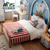 预林氏家具地中海男孩儿童床1.5米单人床1.2实木框架小孩床BJ2A