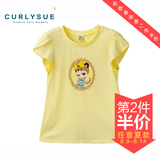 curlysue韩国可爱秀童装专柜正品春夏女童纯色卡通短袖T恤