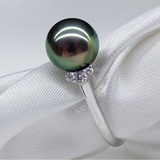 天然南洋贝珠珍珠戒指 正圆 送女友饰品时尚 正品包邮925银可调