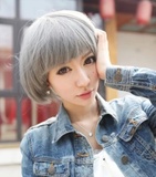 假发女短直发 烟灰色帅气BOBO头齐刘海波波蘑菇头韩国时尚COS发型
