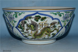 古董古玩老瓷器收藏 大清康熙年制五彩鎏金开窗龙纹碗 精品收藏