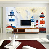 电视背景墙壁纸客厅手绘无纺布特价壁画欧式3D立体无缝地中海灯塔