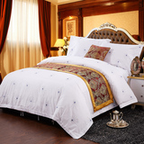 简约白色印花纯棉酒店四件套床套全棉斜纹被套床单人宾馆专用