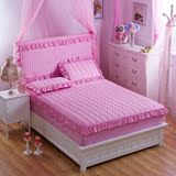 韩版纯色加棉床笠单件床罩粉色花边1.8米双人床席梦思保护套特价