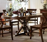 美式简约全实木餐桌 HH实木环保餐厅餐桌 椭圆形餐桌椅定做 6人座