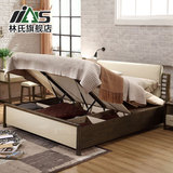 林氏家具现代北欧水曲柳储物高箱1.8m双人床日式床床头柜组合BA1A
