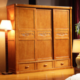 实木衣柜推拉门 2/3门组装储物柜 卧室组合大衣橱 移门地中海家具