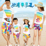 亲子装夏装2016款一家三口父子母女海边渡假沙滩裤纯棉T恤全家装