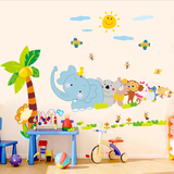 可移除可爱卡通小动物拔河墙贴儿童宝宝房幼儿园早教所装饰墙贴纸