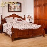 卡洛维 美式乡村红橡木床全实木床1.5米双人床1.8米家具定做定制