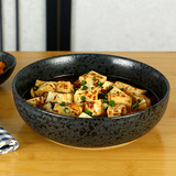 【微瑕】日式家用创意餐具 装菜盘 黑色深盘 个性圆形汤盘 陶瓷盘