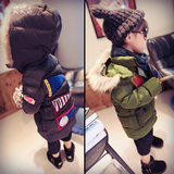冬季新款女男儿童装宝宝夹棉加厚连帽中长款真毛领棉袄服外套