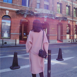 2016春装新款女装毛呢外套中长款茧型韩版粉色呢子外套羊绒大衣女
