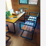 美式复古铁艺实木餐椅咖啡椅餐桌椅组合带扶手电脑椅铁艺餐桌椅