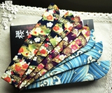 正品进口和风扇子包装 烫金浮世绘蓝海浪 日本布料扇套 高级扇袋