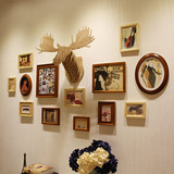 创意欧式复古照片墙客厅钟表实木相框墙大面积装饰挂墙画框挂
