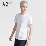 A21男装纯色短袖T恤男士修身圆领白色衣服潮男夏装上衣动物印花T