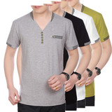高档品牌男装2016夏季新款 V领丝光棉半袖体恤衫 男士休闲短袖T恤