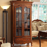 美式实木两门书柜玻璃展示柜书橱书架储物柜欧式书房家具收纳柜