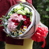 鲜花速递同城配送9朵红玫瑰粉色绣球花束广州珠海深圳花店送花