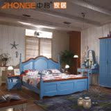 中格家具地中海实木床蓝色时尚简约2米欧式双人床美式乡村成人床