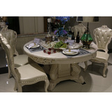高档欧式实木餐桌 法式大理石圆餐桌 新古典白色雕花家用饭桌子