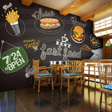 定制 汉堡包店墙纸 饮食店壁纸 美式快餐厅壁画 食物吧台背景墙布