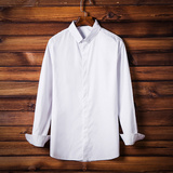 春装新款韩版修身白衬衫印花长袖衬衫打底衫男复古男装日系大码