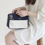 GMZ 韩国布艺气质拼色拉链帆布包中包女手提化妆包洗漱整理收纳包