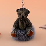 汽车钥匙挂件时尚韩国创意可爱小熊狐狸毛钥匙扣女毛绒包包挂饰